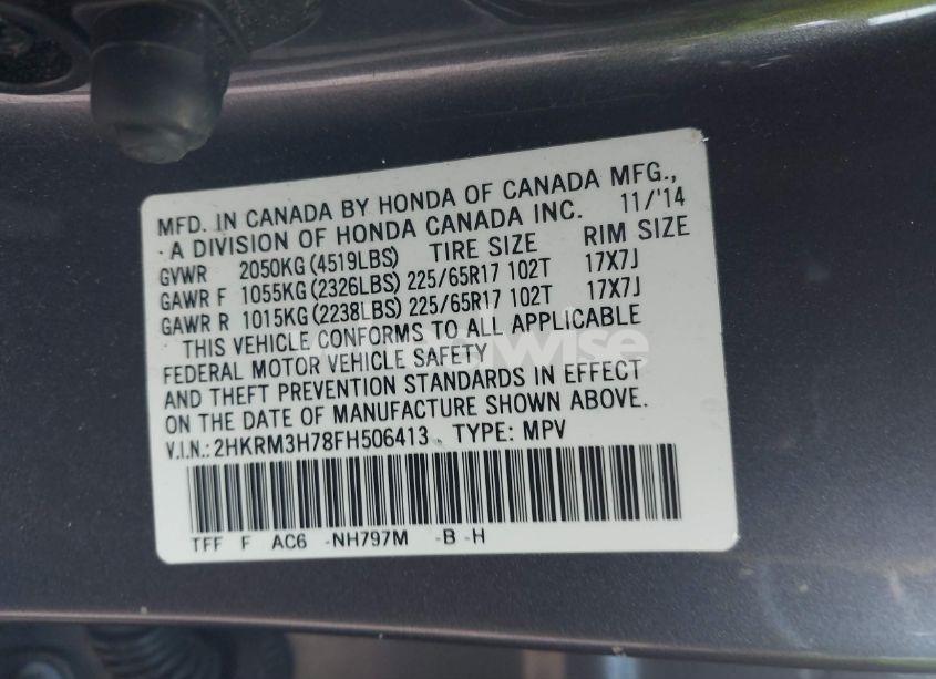 Photo 9 of 2015 Honda Cr-v EX-L (VIN 2HKRM3H78FH506413)