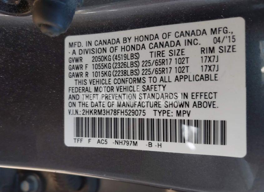 Photo 9 of 2015 Honda Cr-v EX-L (VIN 2HKRM3H78FH529075)