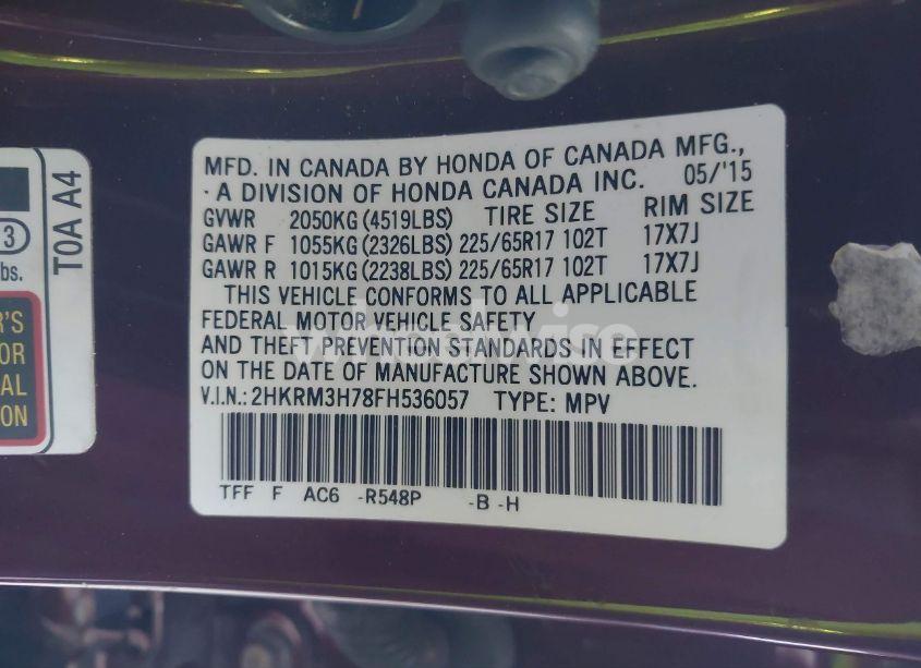 Photo 9 of 2015 Honda Cr-v EX-L (VIN 2HKRM3H78FH536057)