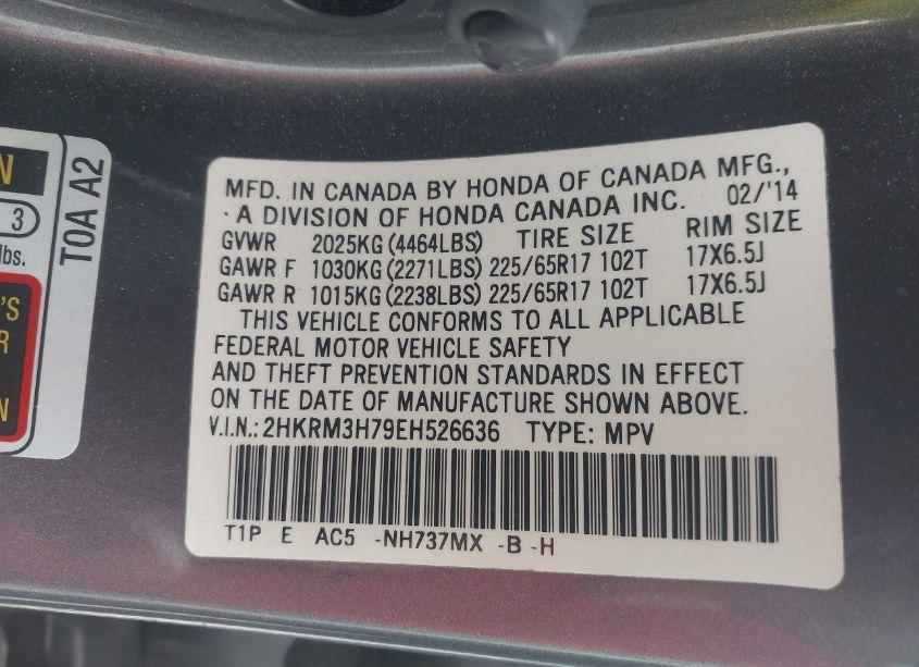 Photo 9 of 2014 Honda Cr-v EX-L (VIN 2HKRM3H79EH526636)