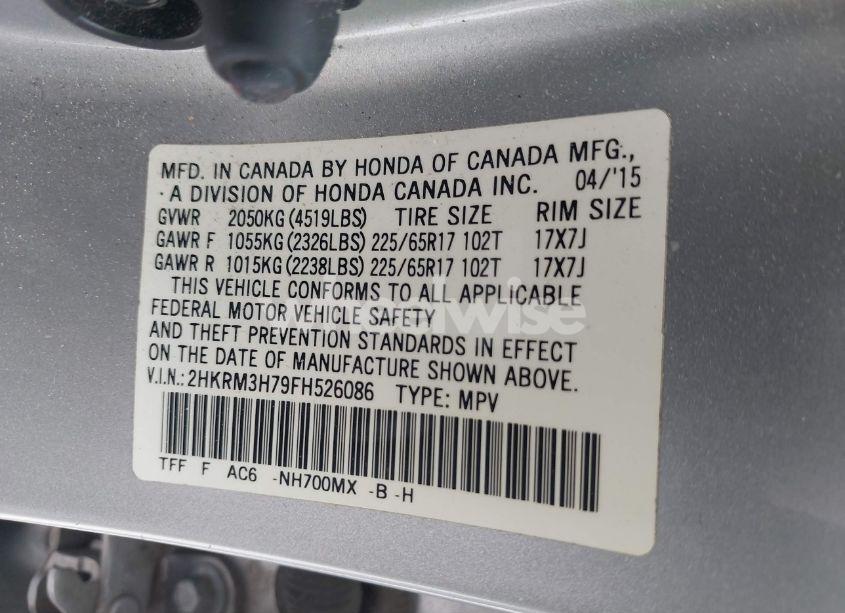 Photo 9 of 2015 Honda Cr-v EX-L (VIN 2HKRM3H79FH526086)