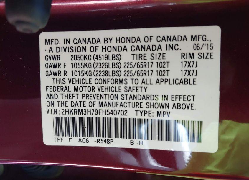 Photo 9 of 2015 Honda Cr-v EX-L (VIN 2HKRM3H79FH540702)