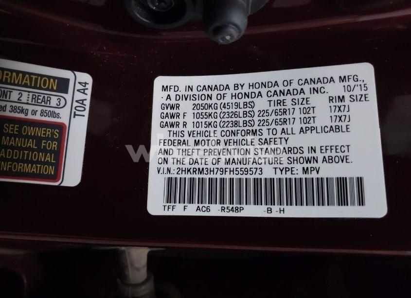 Photo 9 of 2015 Honda Cr-v EX-L (VIN 2HKRM3H79FH559573)