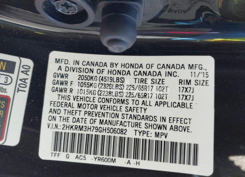 Photo 9 of 2016 Honda Cr-v EX-L (VIN 2HKRM3H79GH506082)