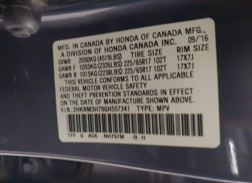 Photo 9 of 2016 Honda Cr-v EX-L (VIN 2HKRM3H79GH557341)