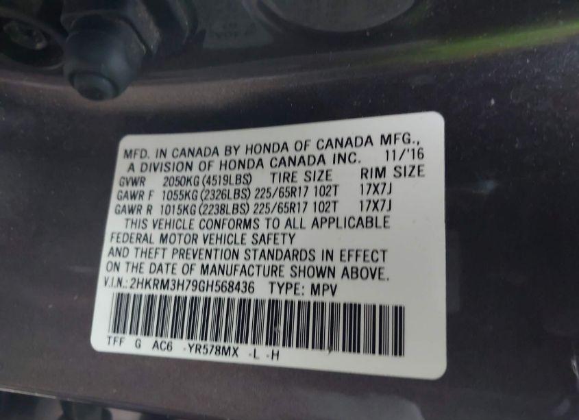 Photo 9 of 2016 Honda Cr-v EX-L (VIN 2HKRM3H79GH568436)