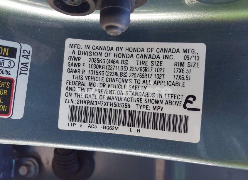 Photo 9 of 2014 Honda Cr-v EX-L (VIN 2HKRM3H7XEH505388)