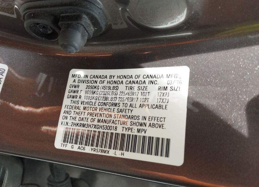 Photo 9 of 2016 Honda Cr-v EX-L (VIN 2HKRM3H7XGH530018)