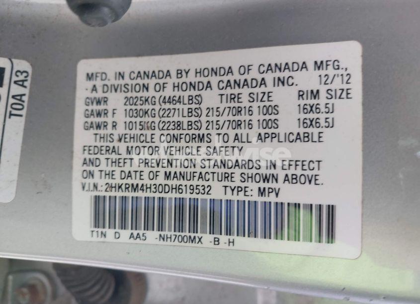 Photo 9 of 2013 Honda Cr-v LX (VIN 2HKRM4H30DH619532)