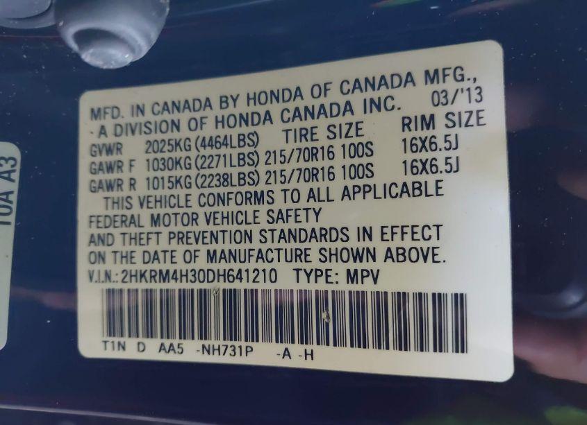 Photo 9 of 2013 Honda Cr-v LX (VIN 2HKRM4H30DH641210)