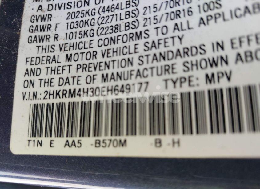 Photo 9 of 2014 Honda Cr-v LX (VIN 2HKRM4H30EH649177)