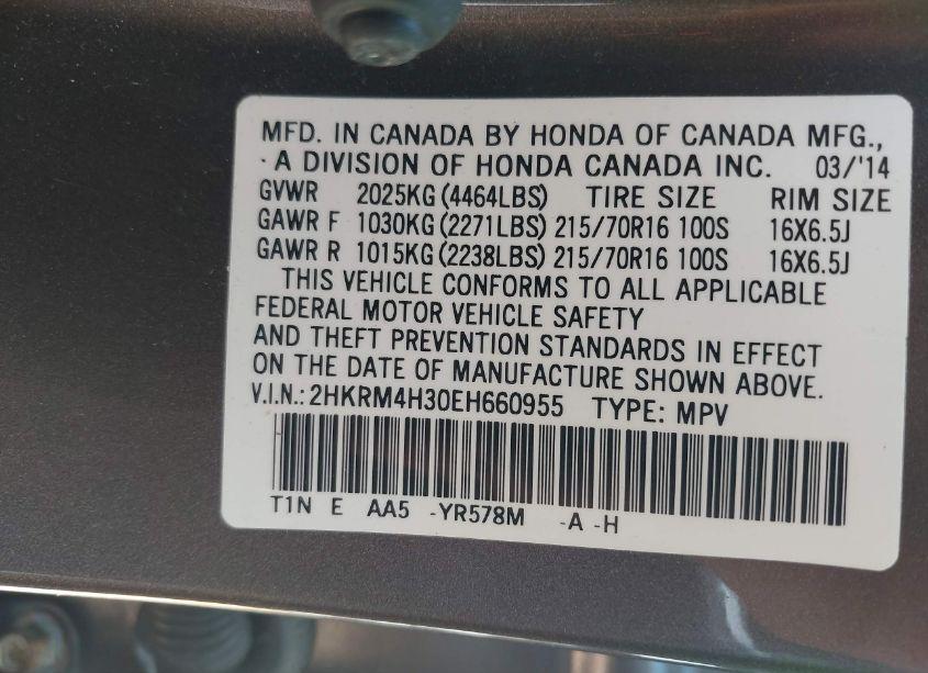 Photo 9 of 2014 Honda Cr-v LX (VIN 2HKRM4H30EH660955)