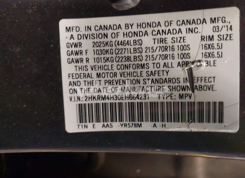 Photo 9 of 2014 Honda Cr-v LX (VIN 2HKRM4H30EH664231)