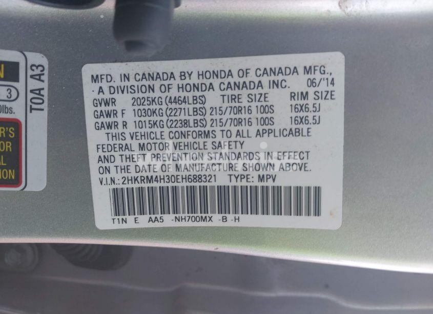 Photo 9 of 2014 Honda Cr-v LX (VIN 2HKRM4H30EH688321)