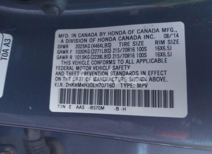 Photo 9 of 2014 Honda Cr-v LX (VIN 2HKRM4H30EH707160)