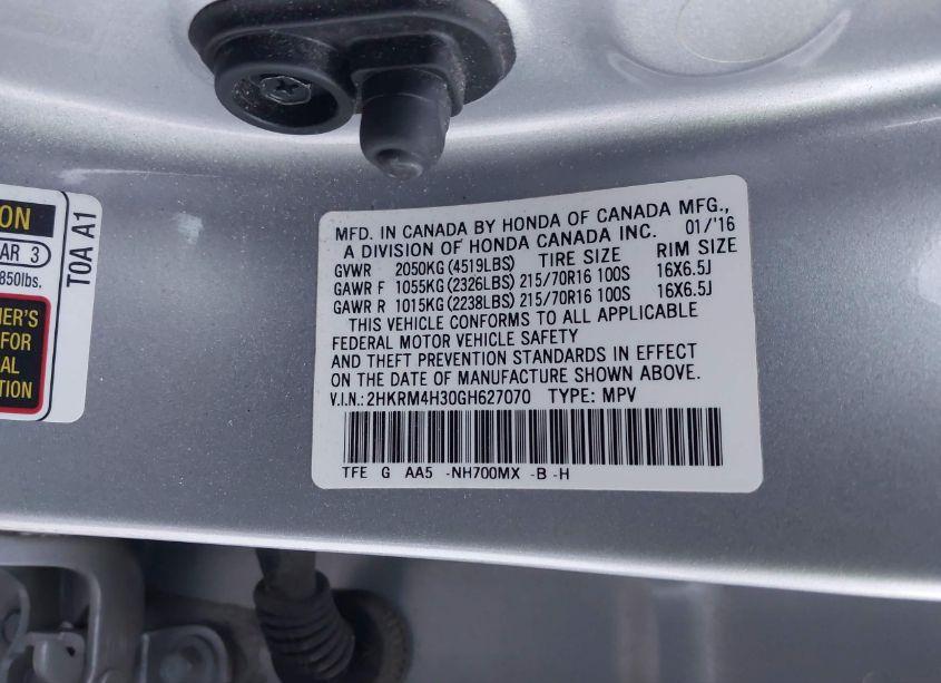 Photo 9 of 2016 Honda Cr-v LX (VIN 2HKRM4H30GH627070)