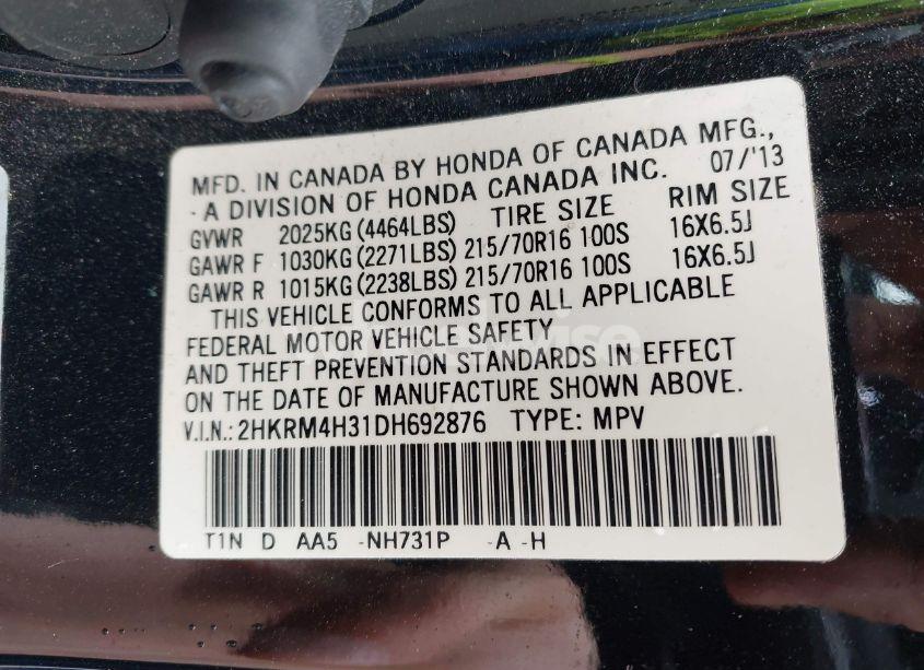 Photo 9 of 2013 Honda Cr-v LX (VIN 2HKRM4H31DH692876)