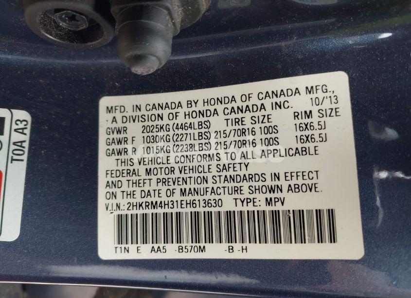 Photo 9 of 2014 Honda Cr-v LX (VIN 2HKRM4H31EH613630)