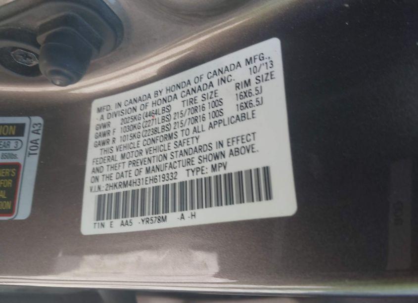 Photo 9 of 2014 Honda Cr-v LX (VIN 2HKRM4H31EH619332)