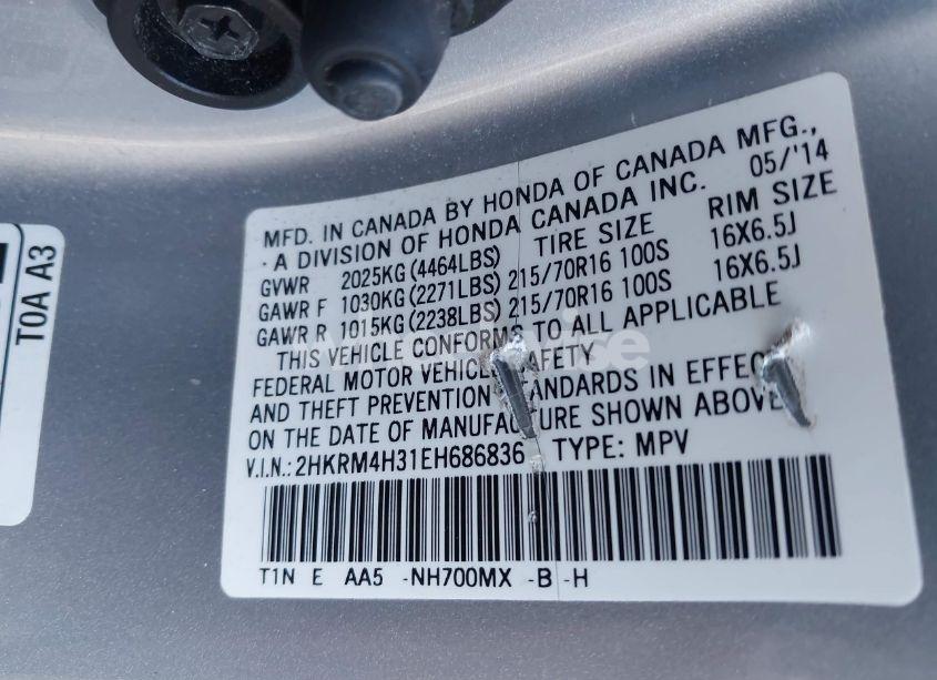 Photo 9 of 2014 Honda Cr-v LX (VIN 2HKRM4H31EH686836)