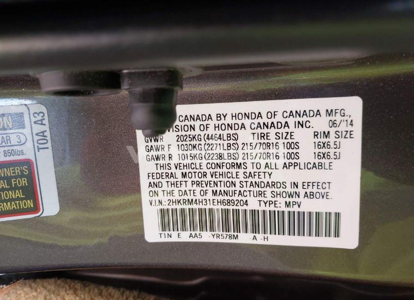 Photo 9 of 2014 Honda Cr-v LX (VIN 2HKRM4H31EH689204)