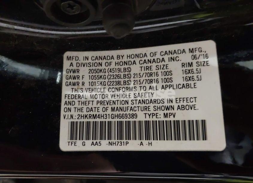 Photo 9 of 2016 Honda Cr-v LX (VIN 2HKRM4H31GH669389)