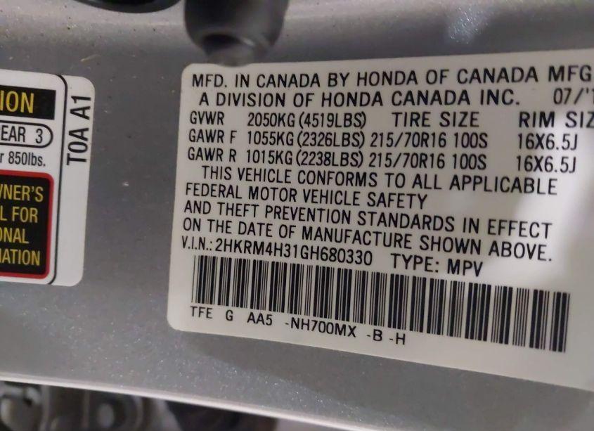 Photo 9 of 2016 Honda Cr-v LX (VIN 2HKRM4H31GH680330)