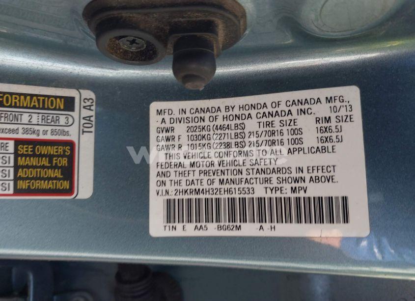 Photo 9 of 2014 Honda Cr-v LX (VIN 2HKRM4H32EH615533)