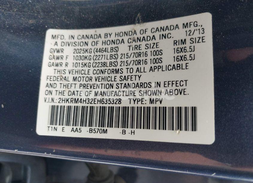 Photo 9 of 2014 Honda Cr-v LX (VIN 2HKRM4H32EH635328)