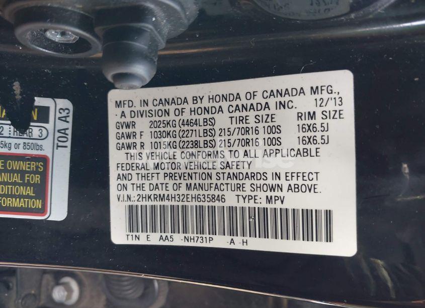 Photo 9 of 2014 Honda Cr-v LX (VIN 2HKRM4H32EH635846)