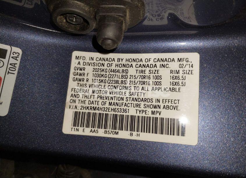 Photo 9 of 2014 Honda Cr-v LX (VIN 2HKRM4H32EH653361)