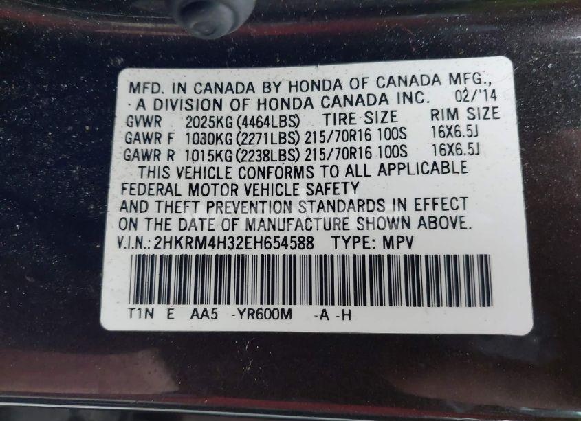 Photo 9 of 2014 Honda Cr-v LX (VIN 2HKRM4H32EH654588)