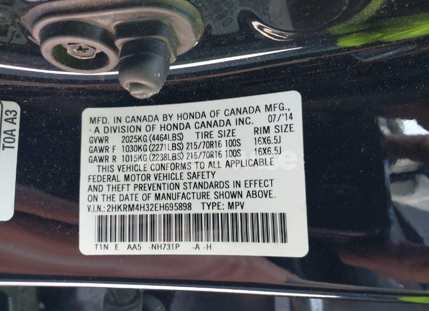 Photo 9 of 2014 Honda Cr-v LX (VIN 2HKRM4H32EH695898)