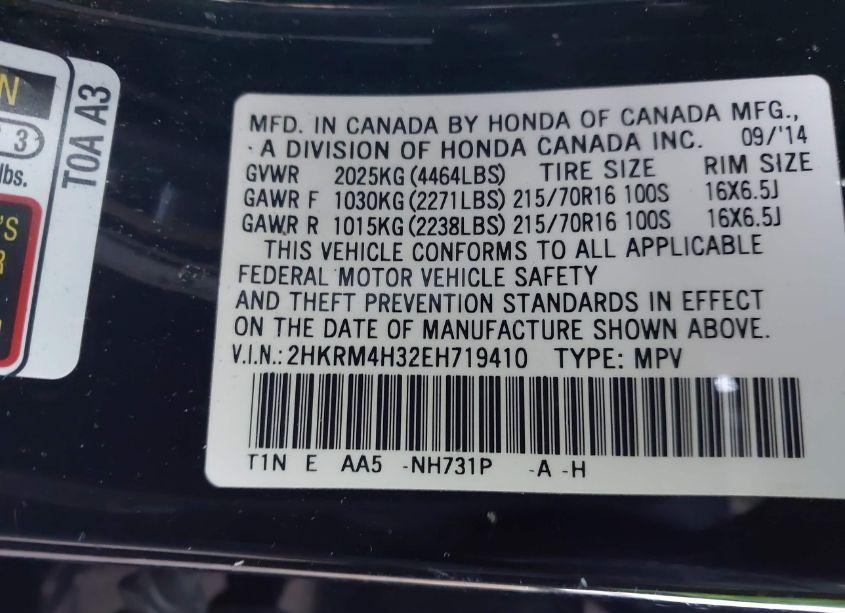 Photo 9 of 2014 Honda Cr-v LX (VIN 2HKRM4H32EH719410)