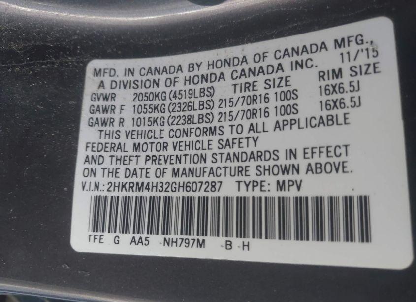 Photo 9 of 2016 Honda Cr-v LX (VIN 2HKRM4H32GH607287)