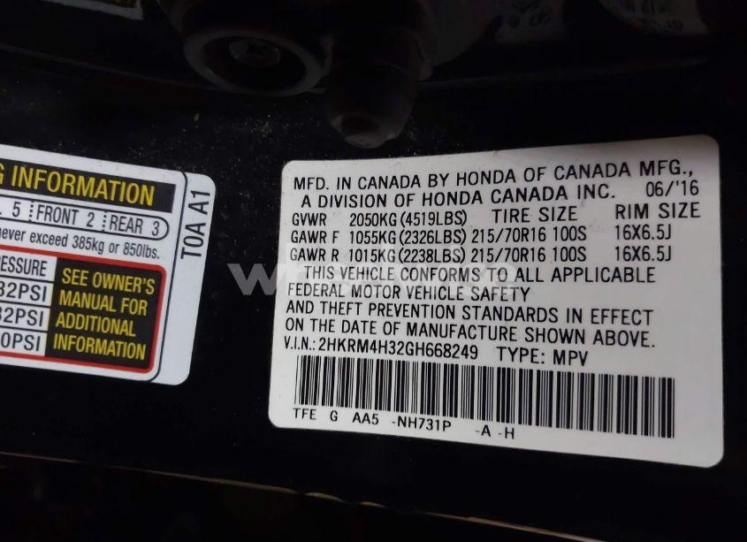 Photo 9 of 2016 Honda Cr-v LX (VIN 2HKRM4H32GH668249)