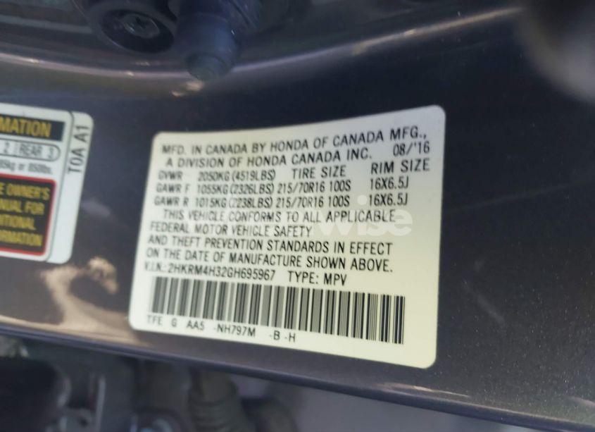 Photo 9 of 2016 Honda Cr-v LX (VIN 2HKRM4H32GH695967)