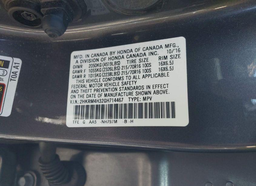 Photo 9 of 2016 Honda Cr-v LX (VIN 2HKRM4H32GH714467)