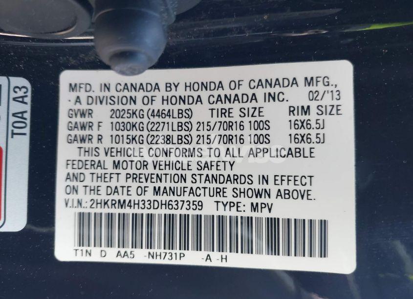 Photo 9 of 2013 Honda Cr-v LX (VIN 2HKRM4H33DH637359)