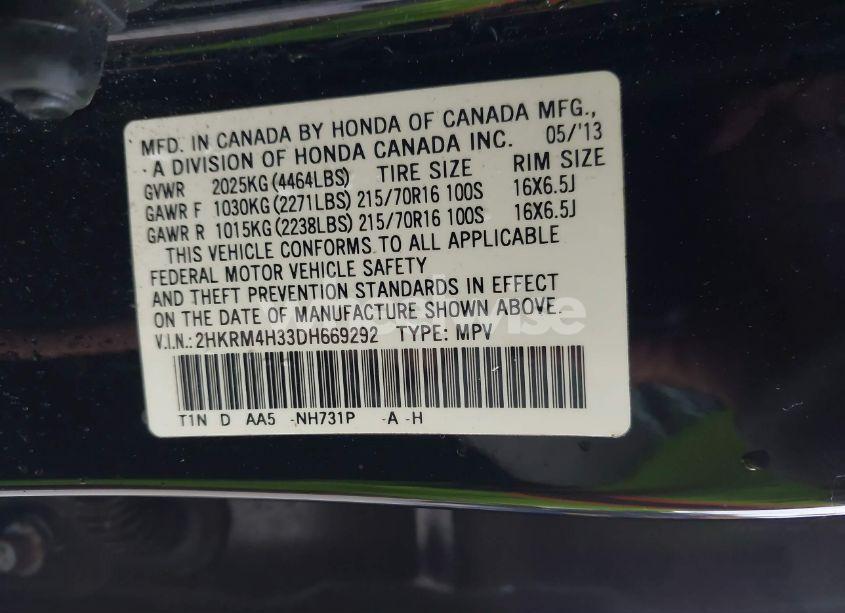 Photo 9 of 2013 Honda Cr-v LX (VIN 2HKRM4H33DH669292)