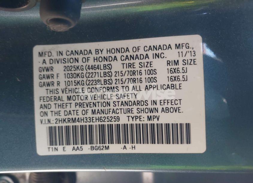 Photo 9 of 2014 Honda Cr-v LX (VIN 2HKRM4H33EH625259)