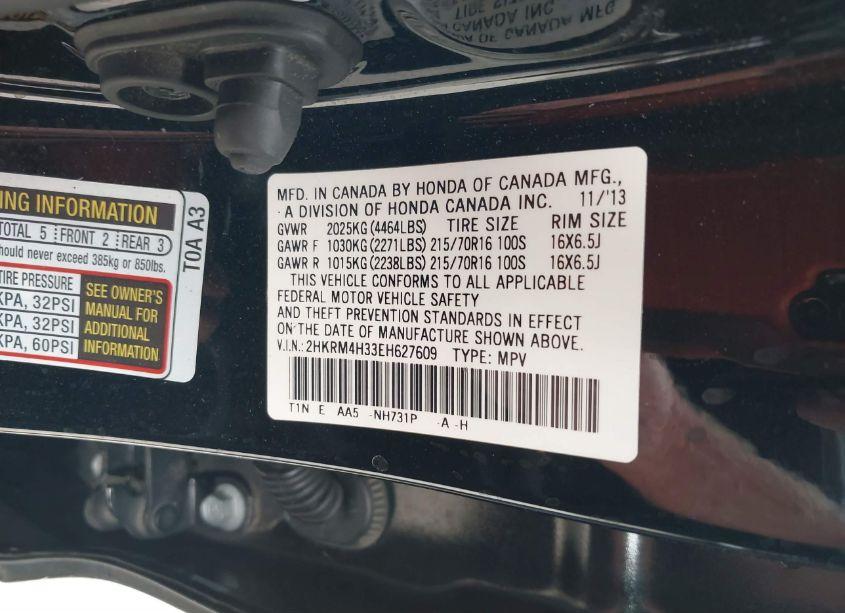 Photo 9 of 2014 Honda Cr-v LX (VIN 2HKRM4H33EH627609)