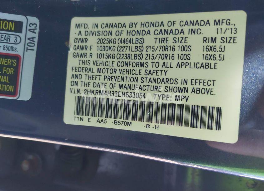Photo 9 of 2014 Honda Cr-v LX (VIN 2HKRM4H33EH633054)