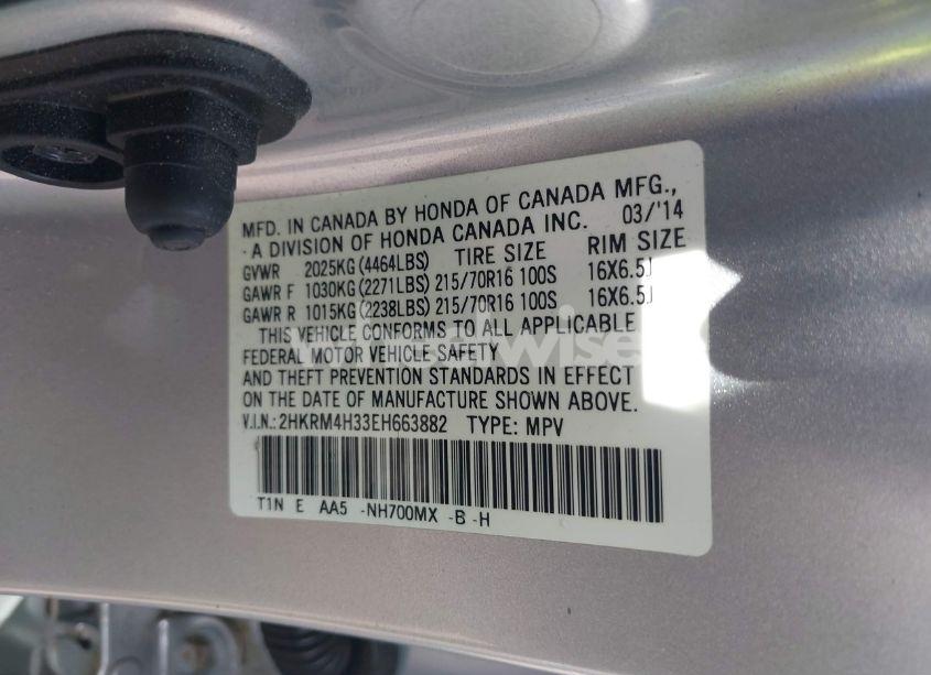 Photo 9 of 2014 Honda Cr-v LX (VIN 2HKRM4H33EH663882)