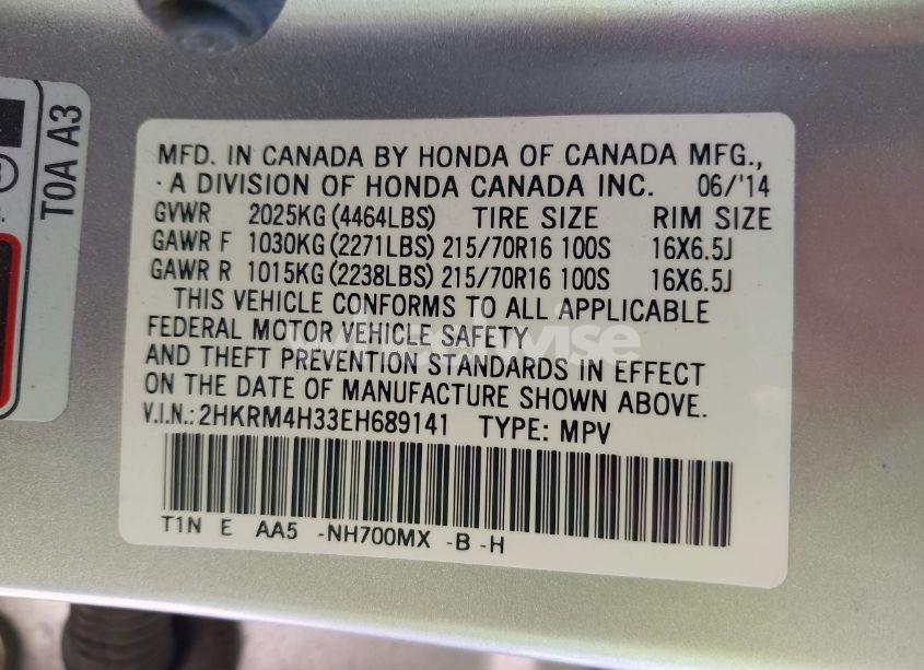 Photo 9 of 2014 Honda Cr-v LX (VIN 2HKRM4H33EH689141)