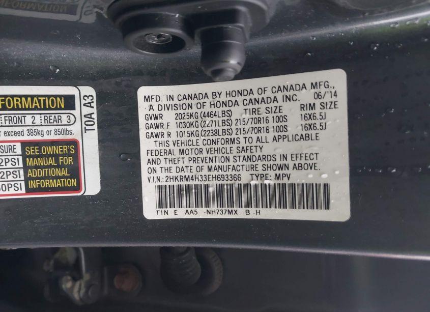 Photo 9 of 2014 Honda Cr-v LX (VIN 2HKRM4H33EH693366)