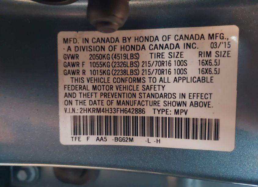 Photo 9 of 2015 Honda Cr-v LX (VIN 2HKRM4H33FH642886)