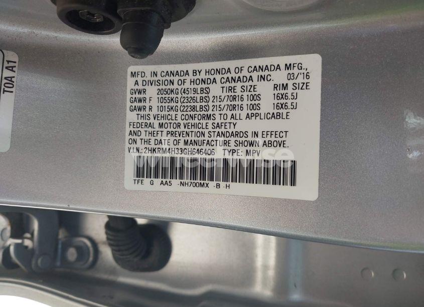 Photo 9 of 2016 Honda Cr-v LX (VIN 2HKRM4H33GH646406)