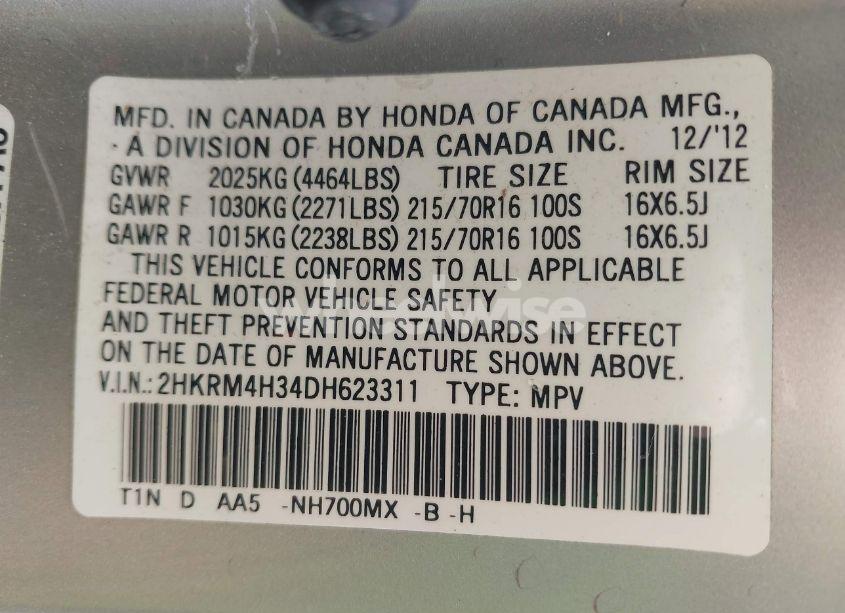 Photo 9 of 2013 Honda Cr-v LX (VIN 2HKRM4H34DH623311)