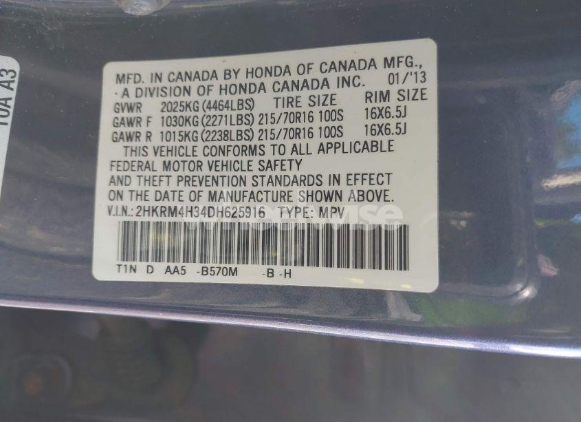 Photo 9 of 2013 Honda Cr-v LX (VIN 2HKRM4H34DH625916)